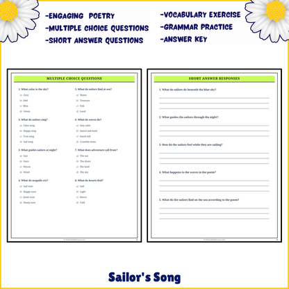 Sailor's Song | Poem Grammar Worksheet Printable Activity