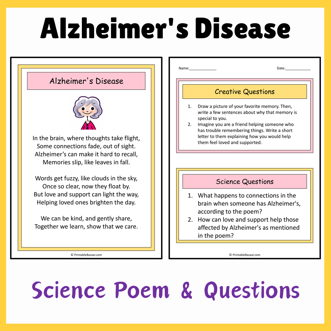 Alzheimer's Disease | Science Poem Reading Comprehension Activity