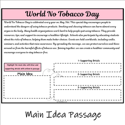 World No Tobacco Day | Main Idea and Supporting Details Reading Passage and Questions