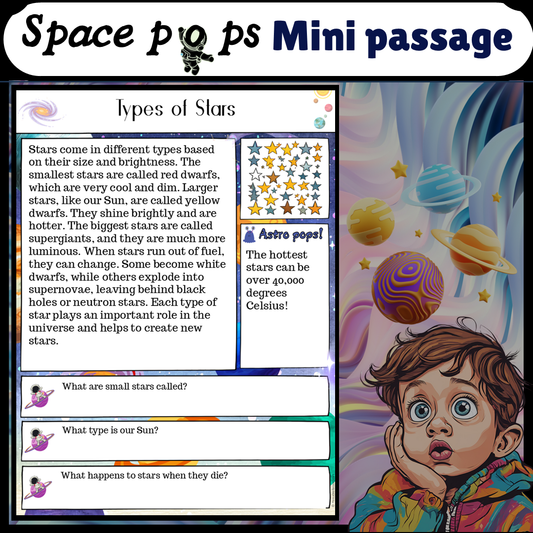 Types of Stars | Space Pops Reading Passage and Questions