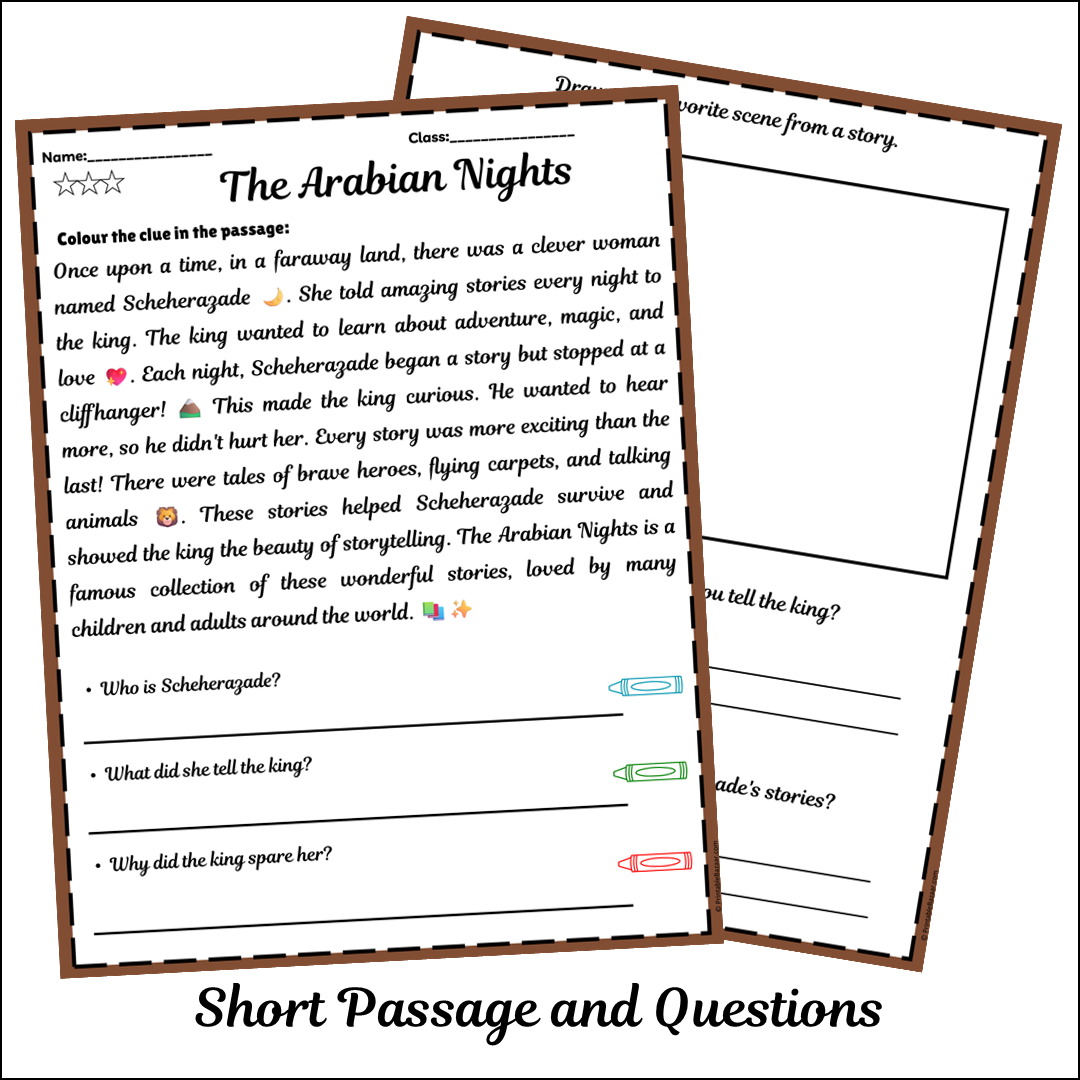 The Arabian Nights | Short Reading Comprehension Creative Worksheet