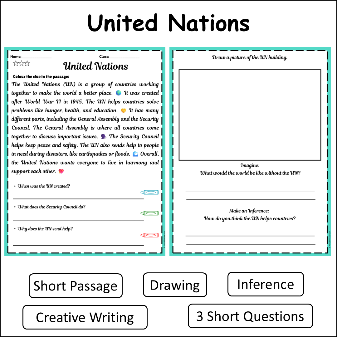 United Nations | Short Reading Comprehension Creative Worksheet