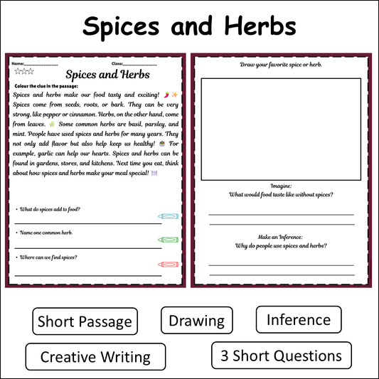 Spices and Herbs | Short Reading Comprehension Creative Worksheet