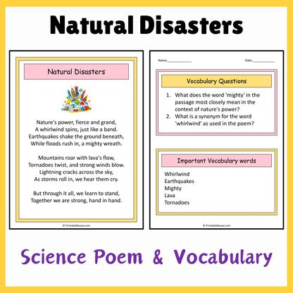 Natural Disasters | Science Poem Reading Comprehension Activity
