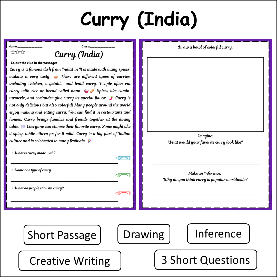 Curry (India) | Short Reading Comprehension Creative Worksheet