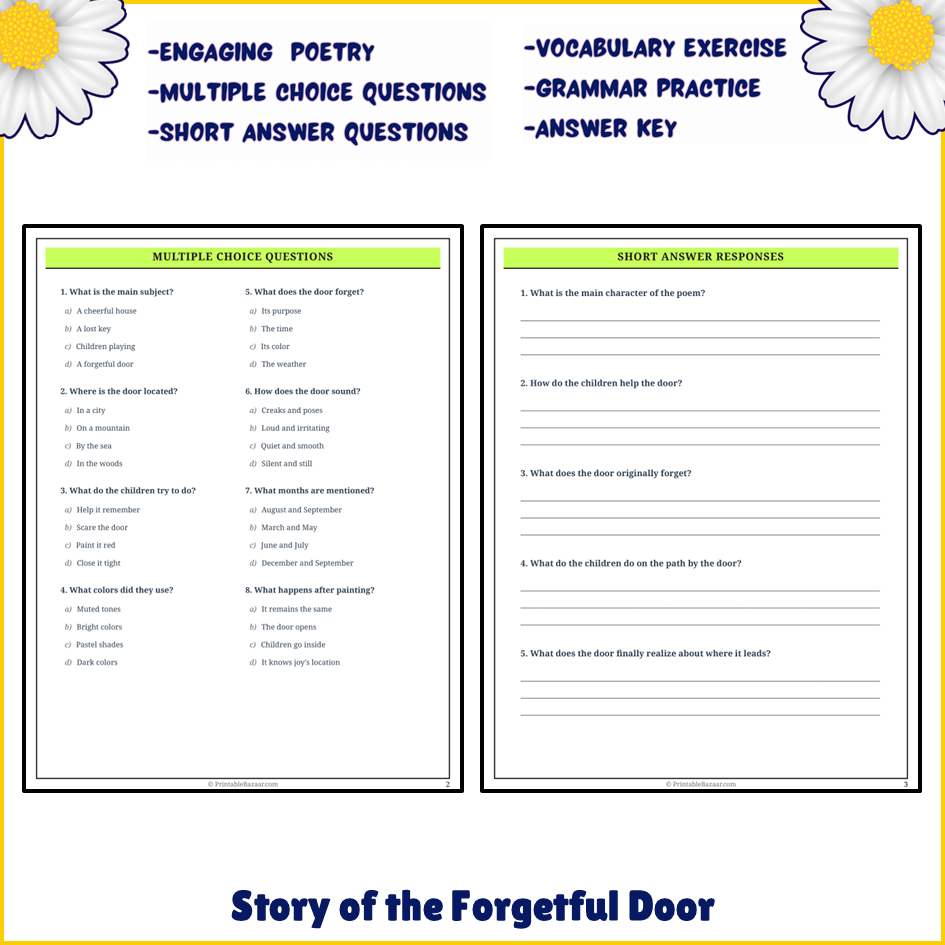 Story of the Forgetful Door | Poem Grammar Worksheet Printable Activity