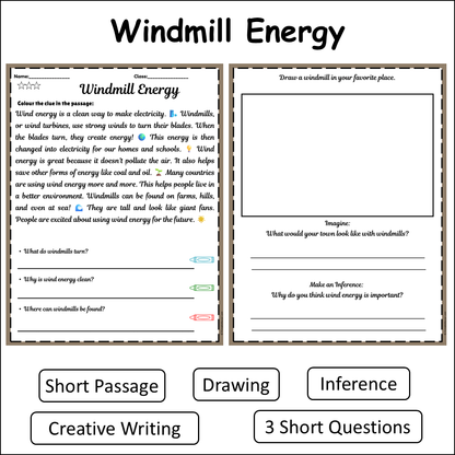 Windmill Energy | Short Reading Comprehension Creative Worksheet