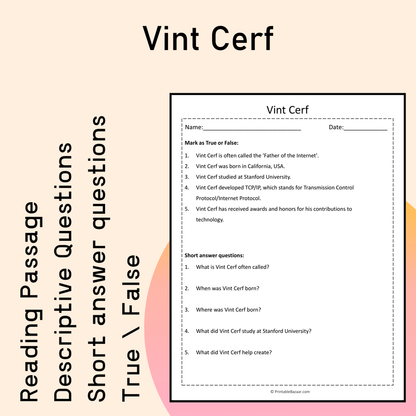 Vint Cerf | Reading Comprehension Passage Printable Activity
