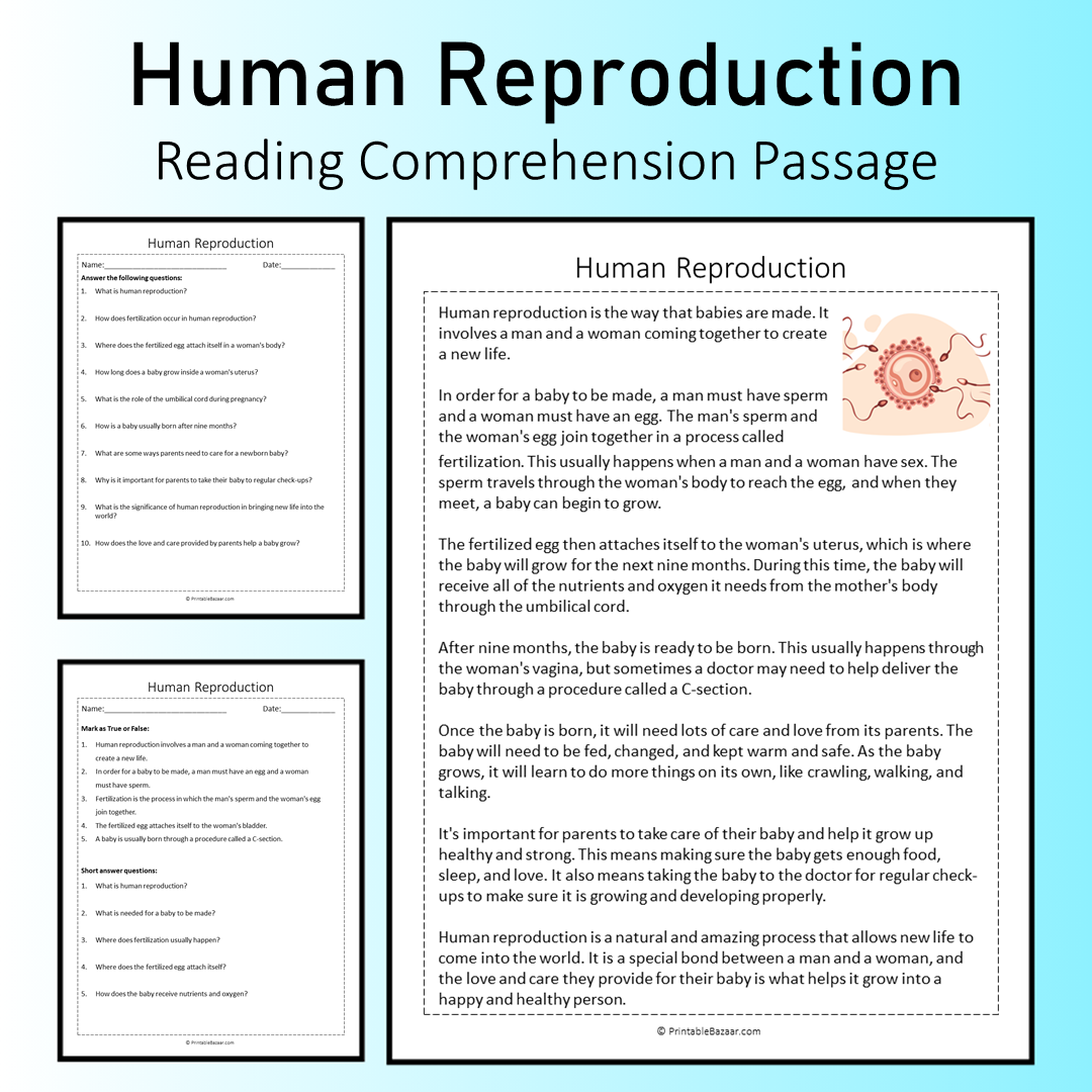 Human Reproduction | Reading Comprehension Passage Printable Worksheet
