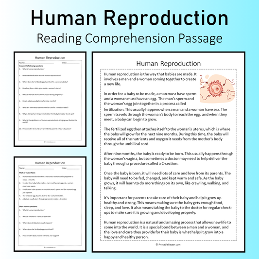Human Reproduction | Reading Comprehension Passage Printable Worksheet