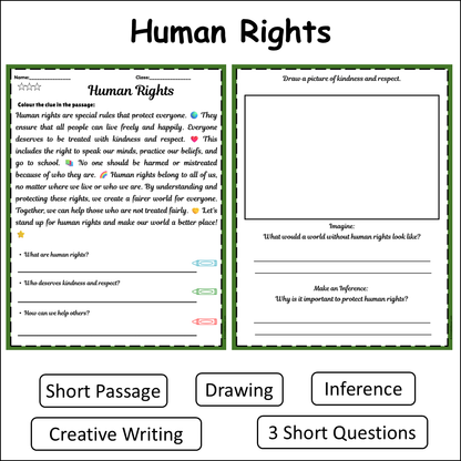 Human Rights | Short Reading Comprehension Creative Worksheet
