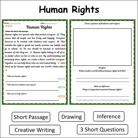 Human Rights | Short Reading Comprehension Creative Worksheet