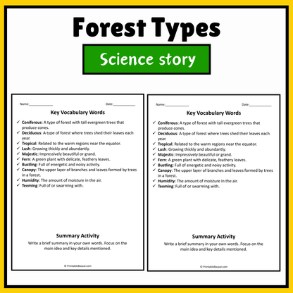Forest Types | Science Story Reading Comprehension Activity