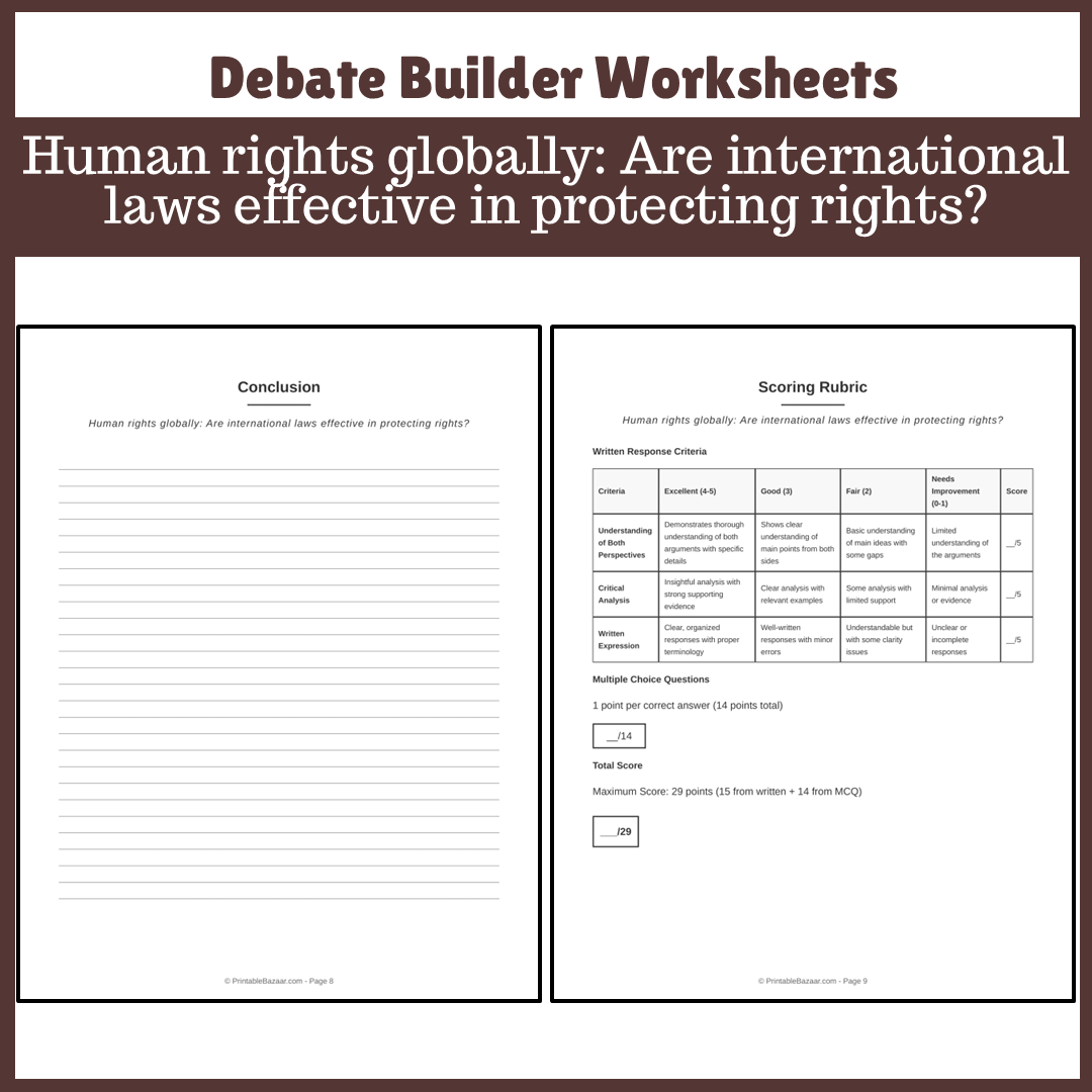 Human rights globally: Are international laws effective in protecting rights? | Favour and Against Worksheet Printable Activity