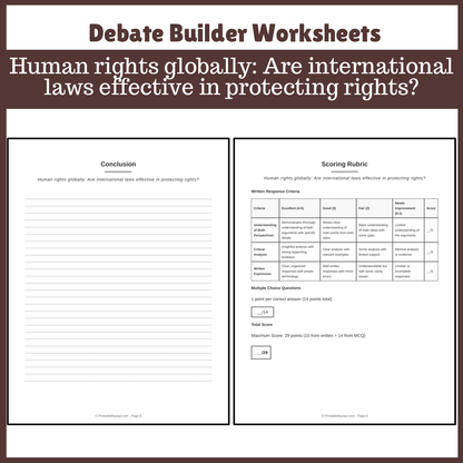 Human rights globally: Are international laws effective in protecting rights? | Favour and Against Worksheet Printable Activity