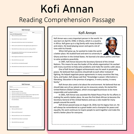 Kofi Annan | Reading Comprehension Passage Printable Activity