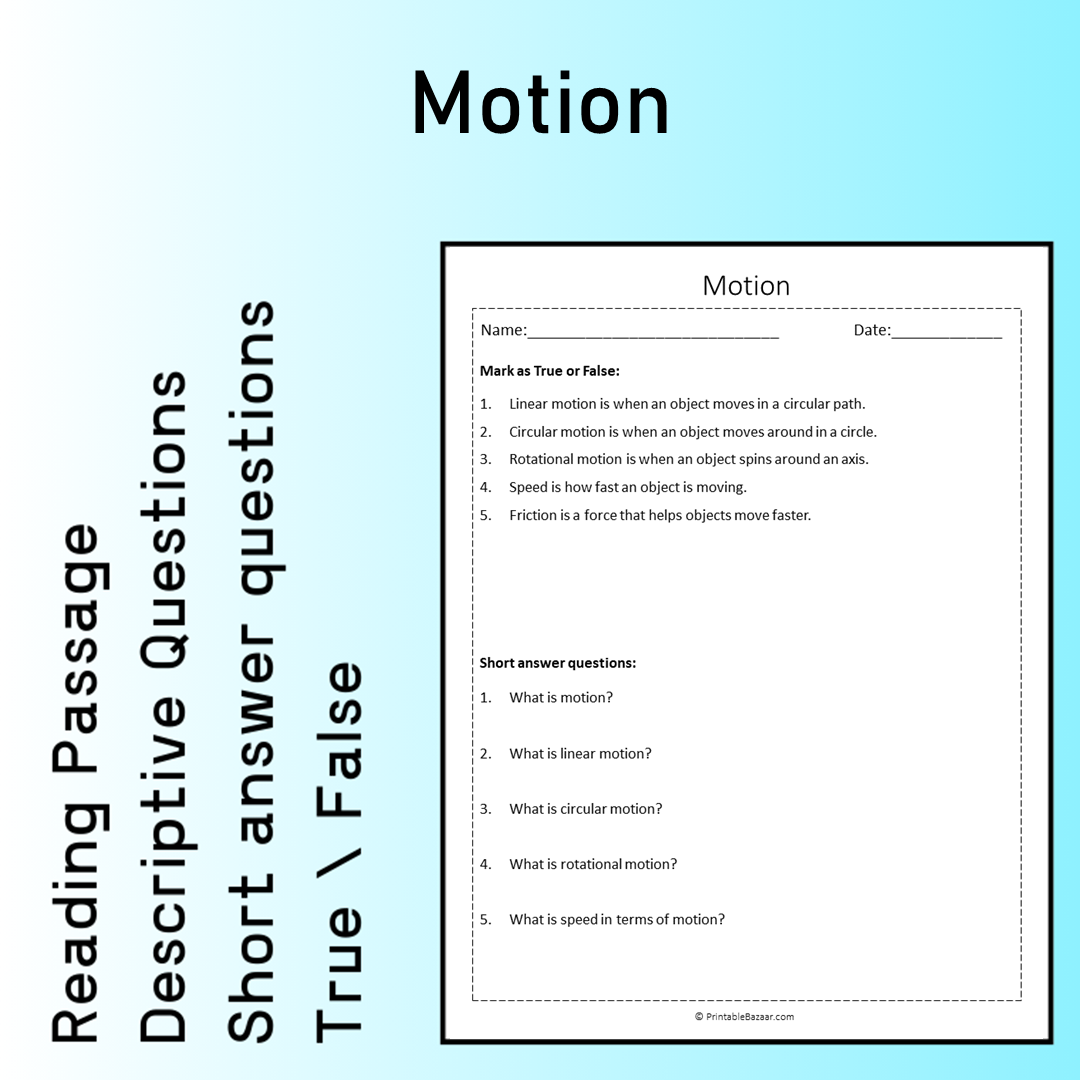 Motion | Reading Comprehension Passage Printable Worksheet