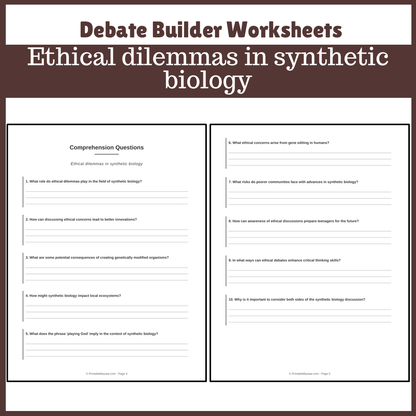 Ethical dilemmas in synthetic biology | Favour and Against Worksheet Printable Activity