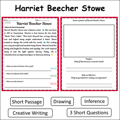 Harriet Beecher Stowe | Short Reading Comprehension Creative Worksheet