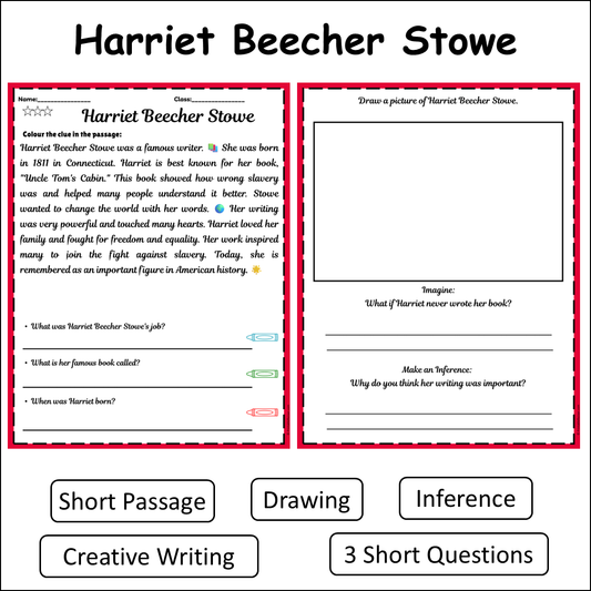 Harriet Beecher Stowe | Short Reading Comprehension Creative Worksheet