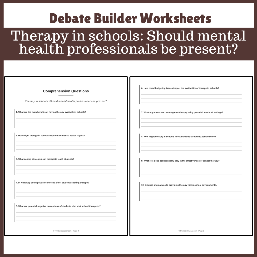 Therapy in schools: Should mental health professionals be present? | Favour and Against Worksheet Printable Activity