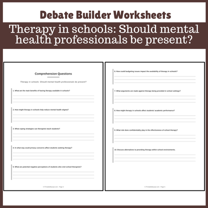 Therapy in schools: Should mental health professionals be present? | Favour and Against Worksheet Printable Activity