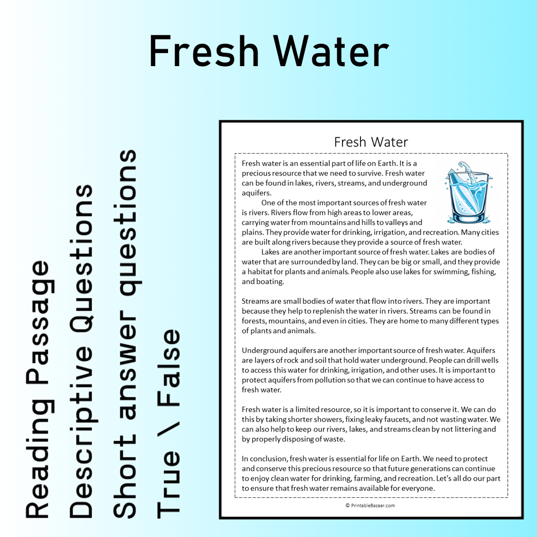 Fresh Water | Reading Comprehension Passage Printable Worksheet