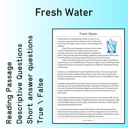 Fresh Water | Reading Comprehension Passage Printable Worksheet