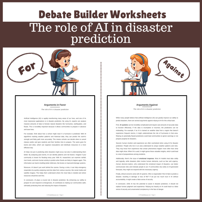 The role of AI in disaster prediction | Favour and Against Worksheet Printable Activity