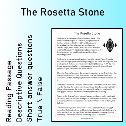 The Rosetta Stone | Reading Comprehension Passage Printable Worksheet