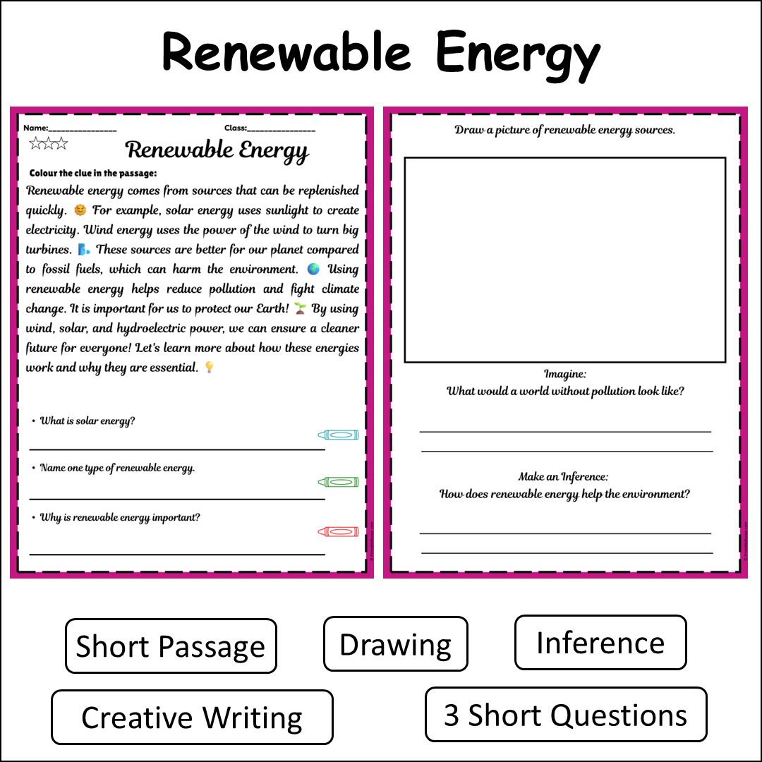 Renewable Energy | Short Reading Comprehension Creative Worksheet
