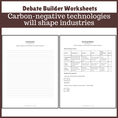 Carbon-negative technologies will shape industries | Favour and Against Worksheet Printable Activity