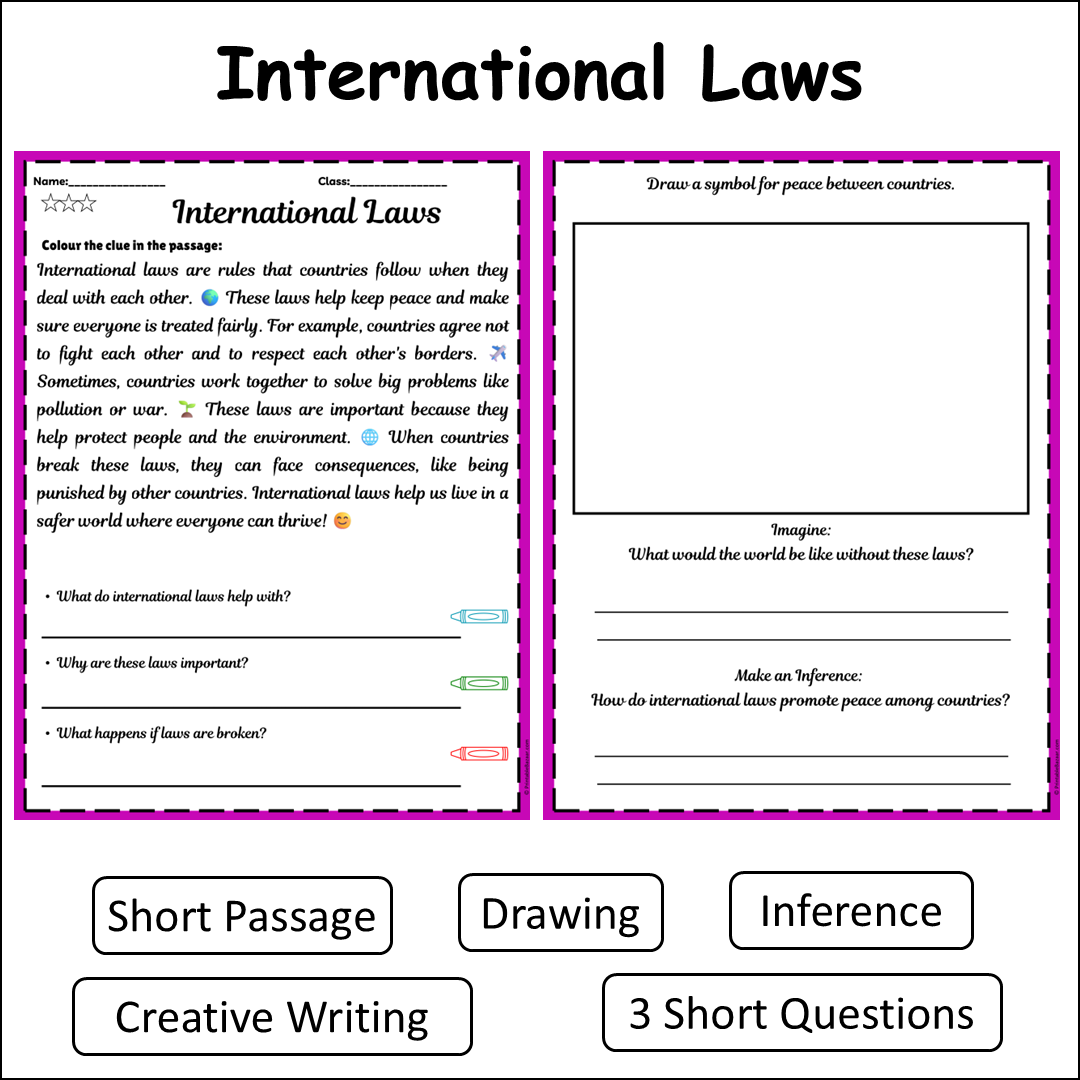 International Laws | Short Reading Comprehension Creative Worksheet