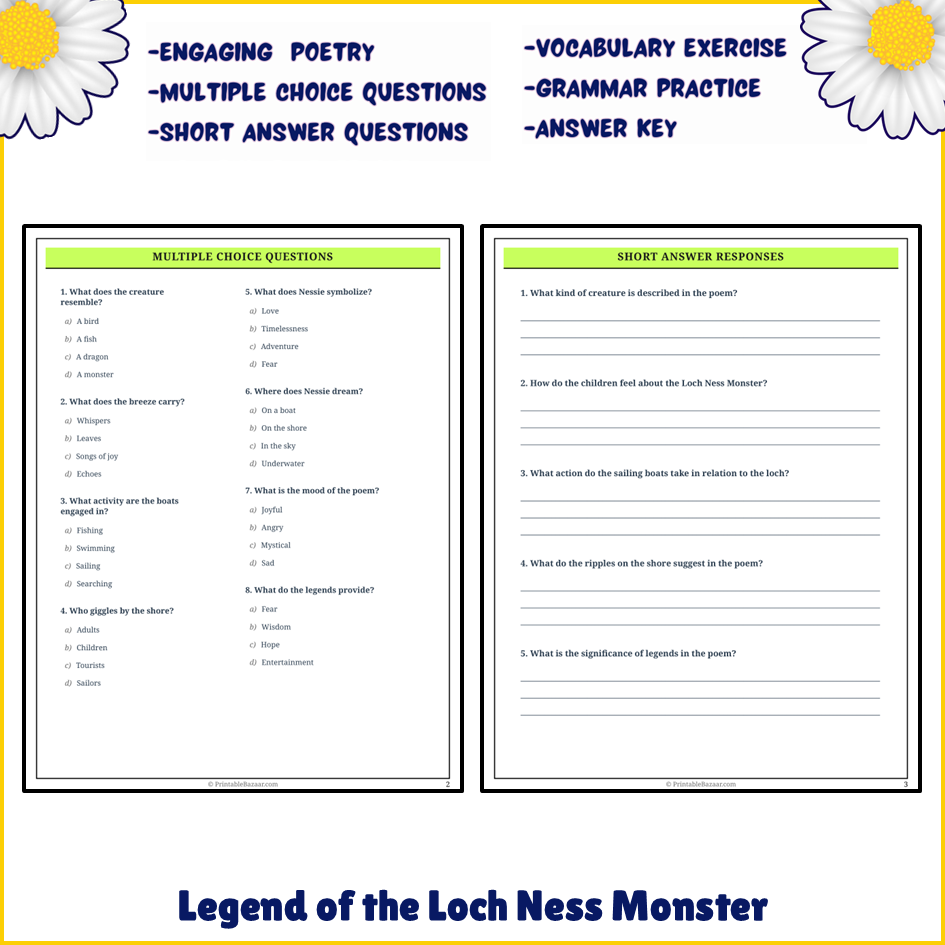 Legend of the Loch Ness Monster | Poem Grammar Worksheet Printable Activity