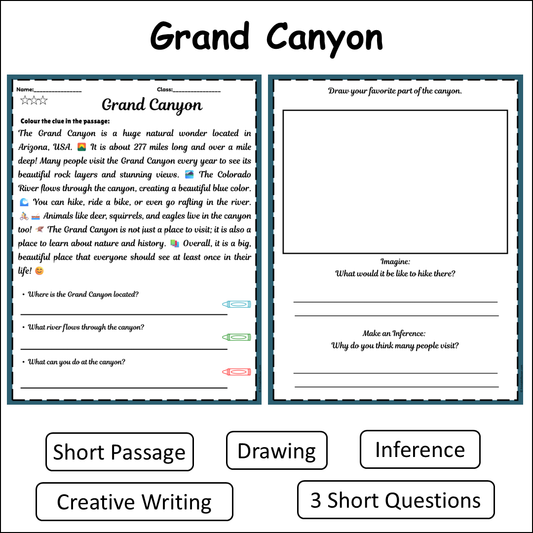 Grand Canyon | Short Reading Comprehension Creative Worksheet
