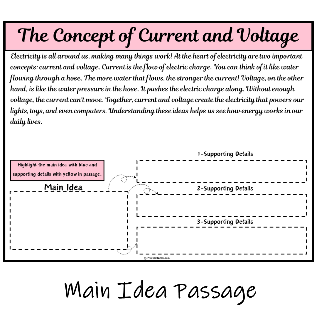 The Concept of Current and Voltage | Main Idea and Supporting Details Reading Passage and Questions