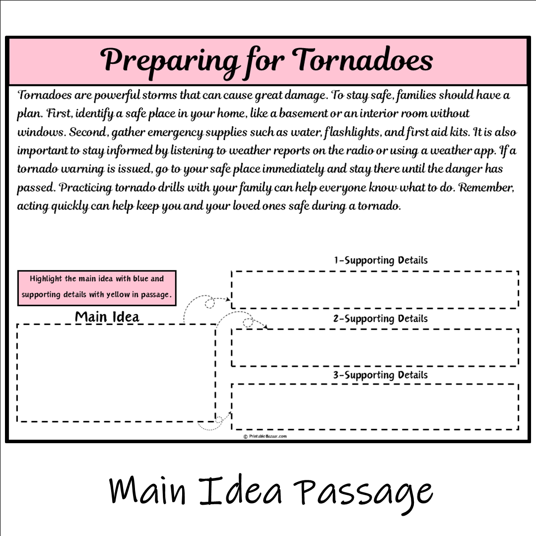 Preparing for Tornadoes | Main Idea and Supporting Details Reading Passage and Questions