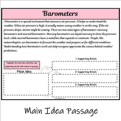 Barometers | Main Idea and Supporting Details Reading Passage and Questions
