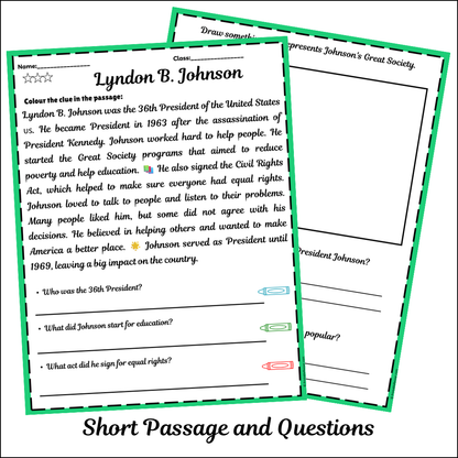 Lyndon B. Johnson | Short Reading Comprehension Creative Worksheet