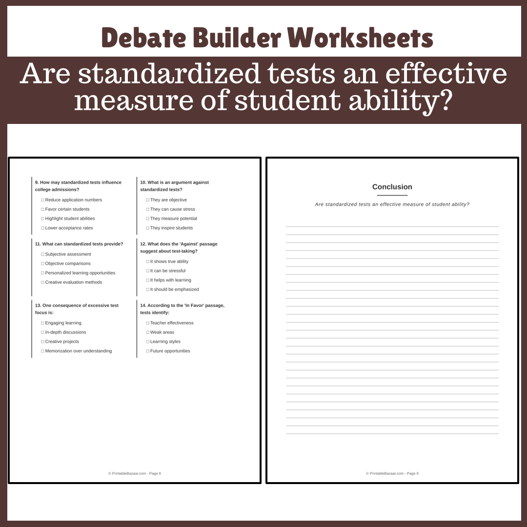 Are standardized tests an effective measure of student ability? | Favour and Against Worksheet Printable Activity