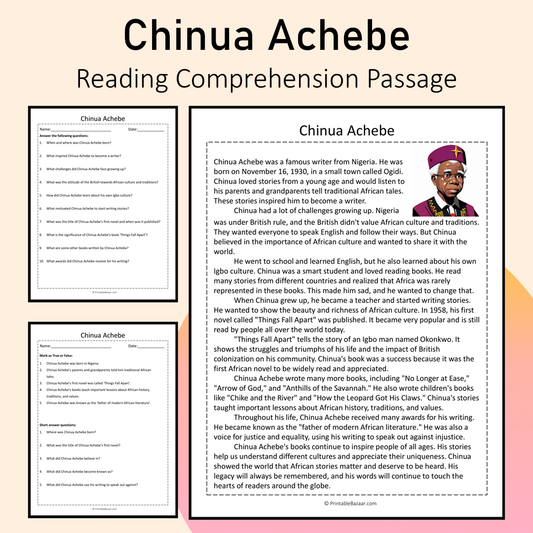 Chinua Achebe | Reading Comprehension Passage Printable Activity