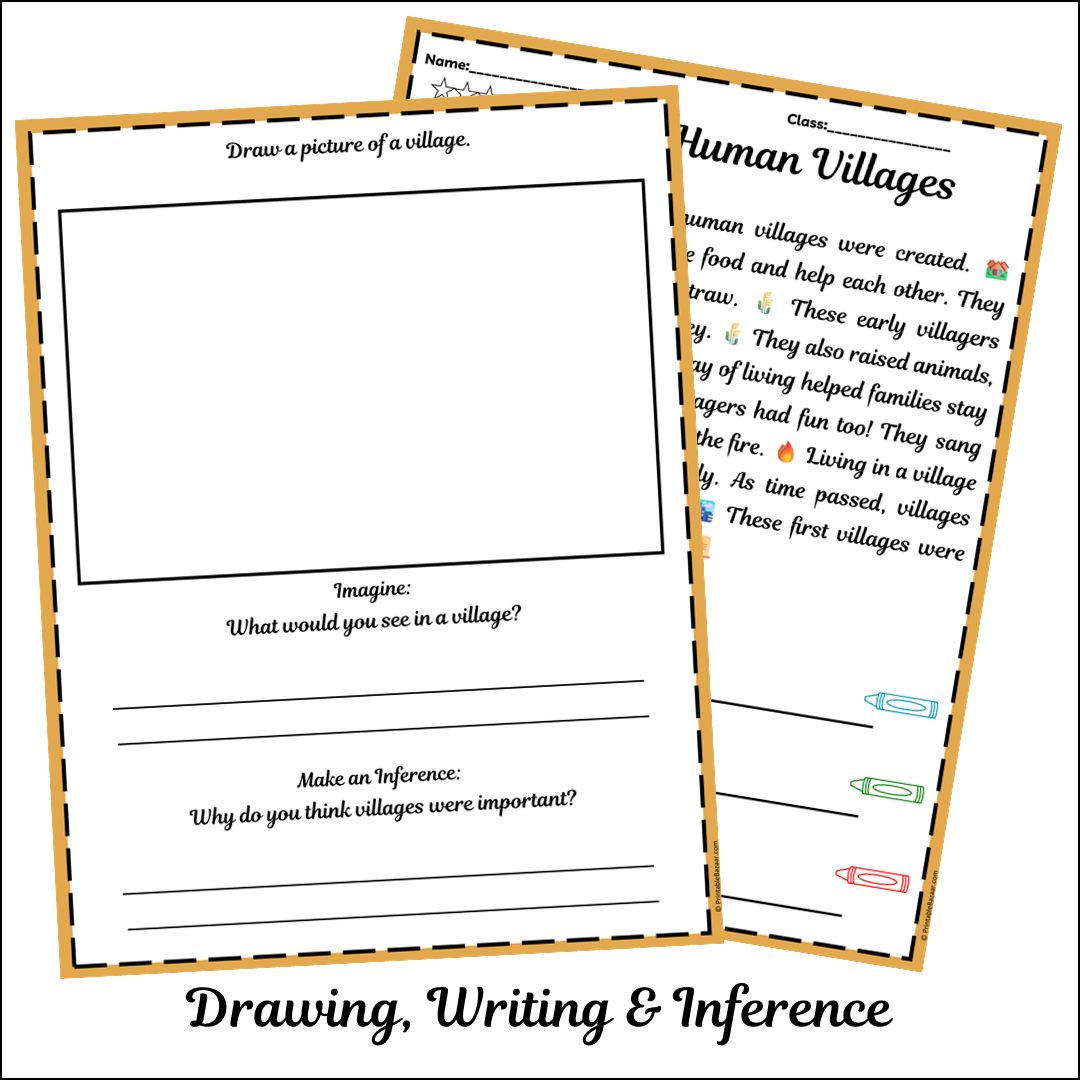 First Human Villages | Short Reading Comprehension Creative Worksheet