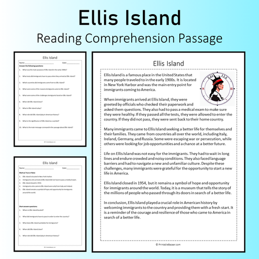 Ellis Island | Reading Comprehension Passage Printable Worksheet