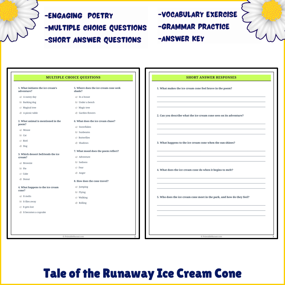 Tale of the Runaway Ice Cream Cone | Poem Grammar Worksheet Printable Activity