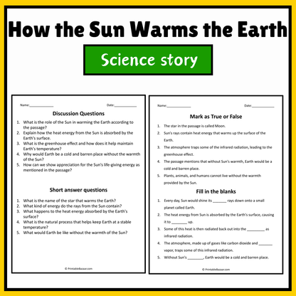 How the Sun Warms the Earth | Science Story Reading Comprehension Activity