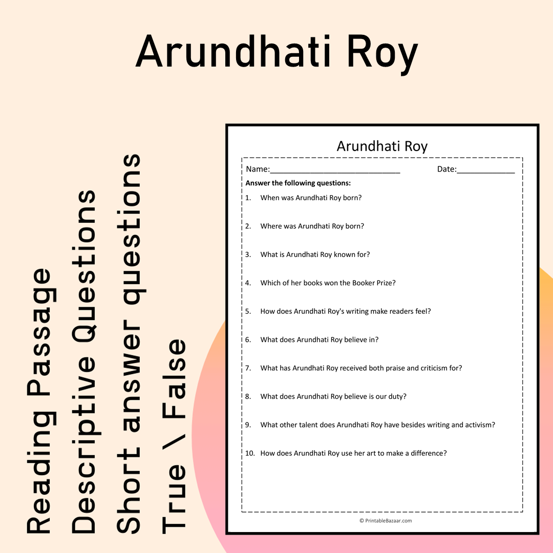 Arundhati Roy | Reading Comprehension Passage Printable Activity