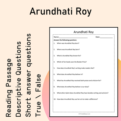 Arundhati Roy | Reading Comprehension Passage Printable Activity