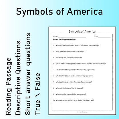 Symbols of America | Reading Comprehension Passage Printable Worksheet