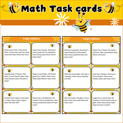 1-Digit Addition | Math Task Cards