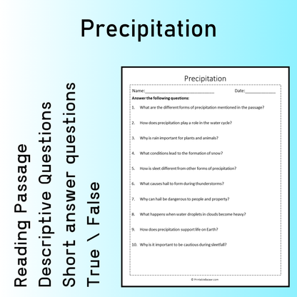 Precipitation | Reading Comprehension Passage Printable Worksheet